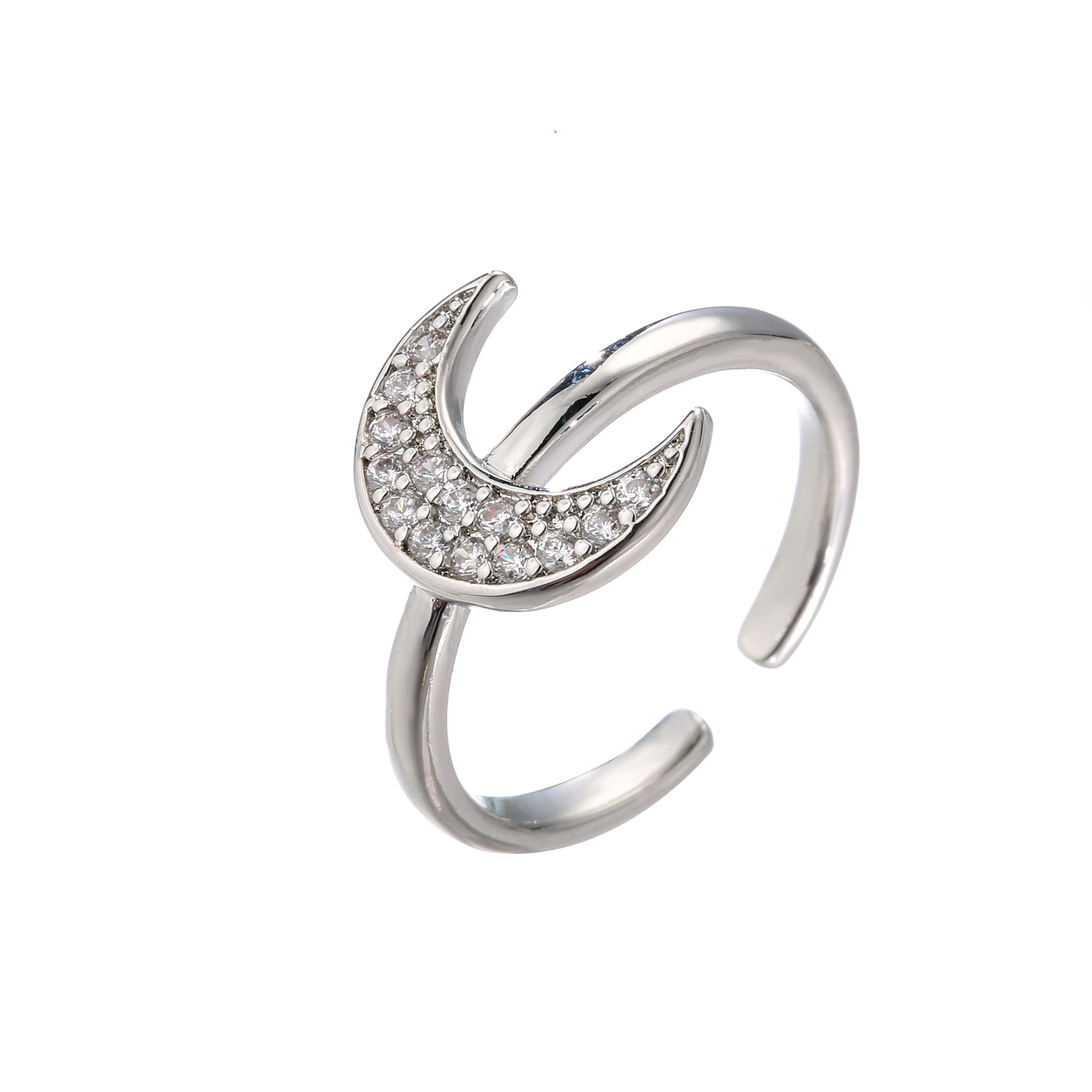 18K Gold Plated Brass Star Moon CZ Ring for Women,Geometric Ring Finger Ring 18k Plated,Wholesale Gifts