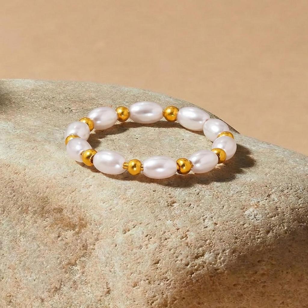 18k Gold Plated Pearl Bead Handmade Ring - Versatile, Fashionable Jewelry