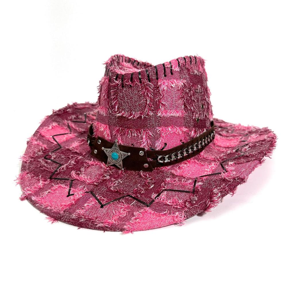 Retro Blue Western Cowboy Hat Women'S Spring And Summer Travel Sun Protection Big Brim Sun Hat Burr Rim Knight Hat Men