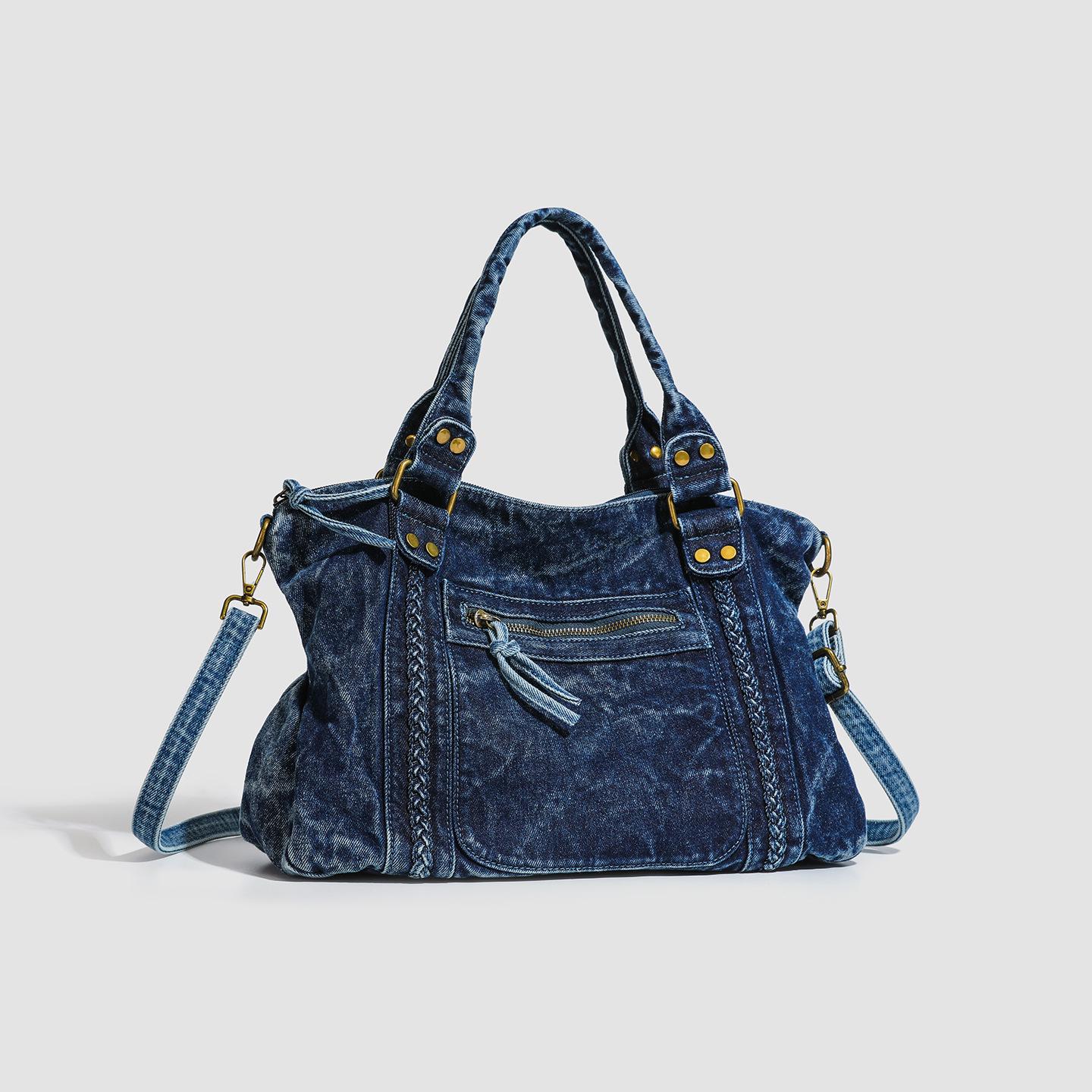 

Retro Spicy Girl Washed Wasteland Large Capacity Crossbody Tote темно-синий