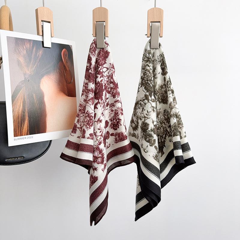 1116 new spring fashion versatile silk scarf female plant flower small square scarf foreign style shawl velvet feel scarf