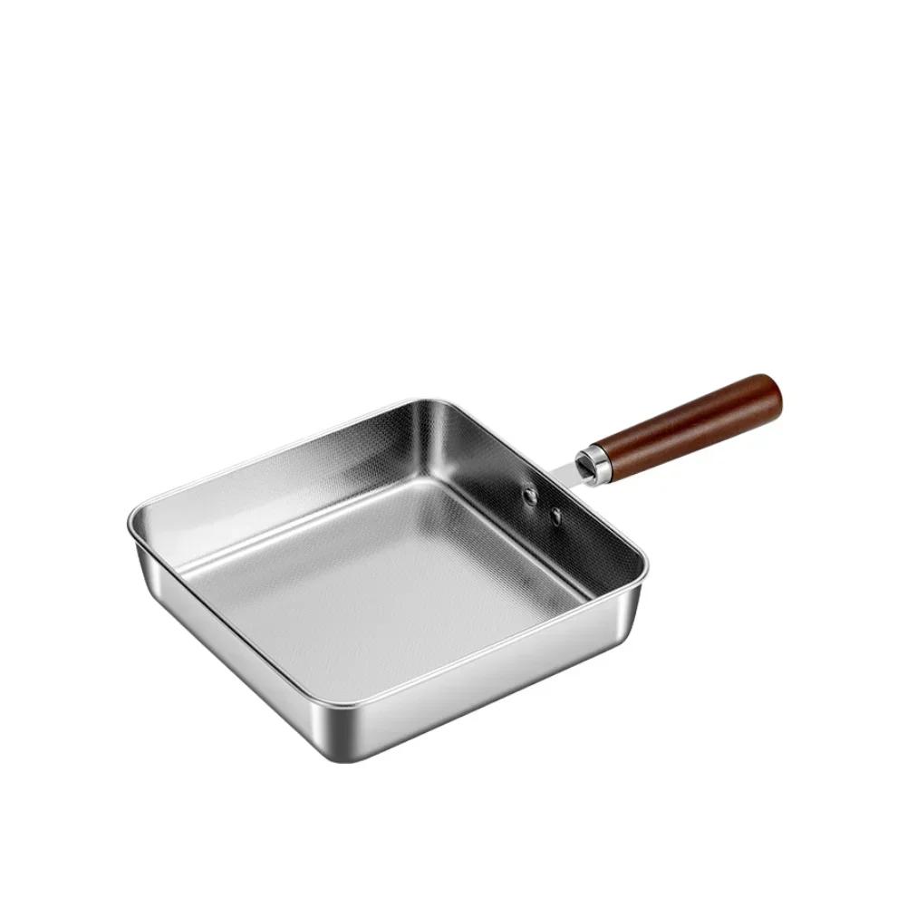 1PC Stainless Steel Flat Bottomed Pan Square Frying Pan, Round Non  Pan, Flat Bottomed Pan Convenient Pour Spout Kitchen Tools