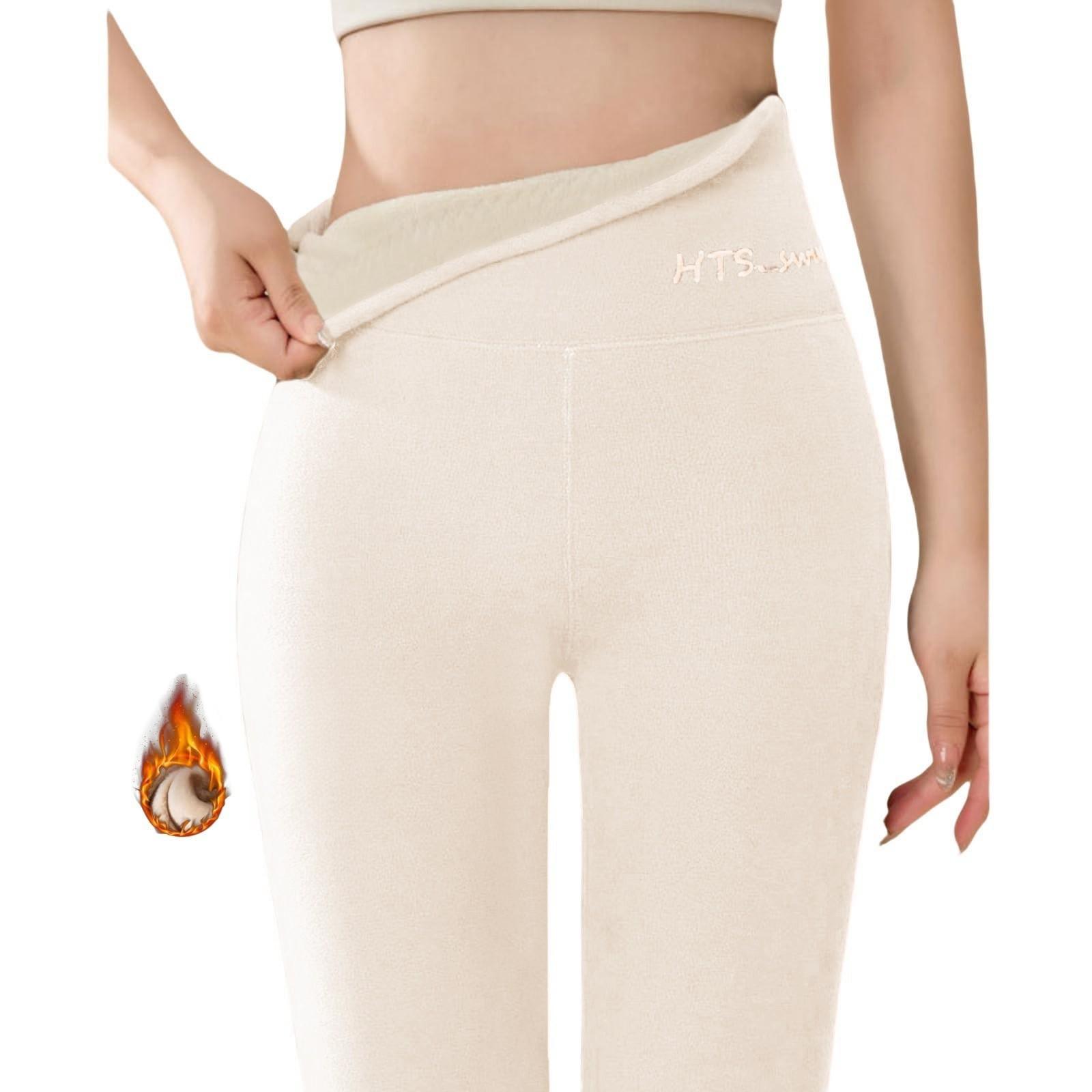

Женские повседневные брюки с высокой талией, однотонные флисовые термолеггинсы, зимние длинные флисовые брюки для бега из плюша XXL бежевый