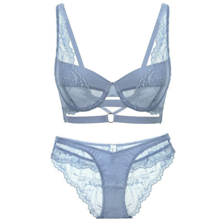

Французское сексуальное нижнее белье, ультратонкие бретели, большая грудь, маленькое нижнее белье большого размера, против отвисания, под грудью, кружевной бюстгальтер. 85D синий