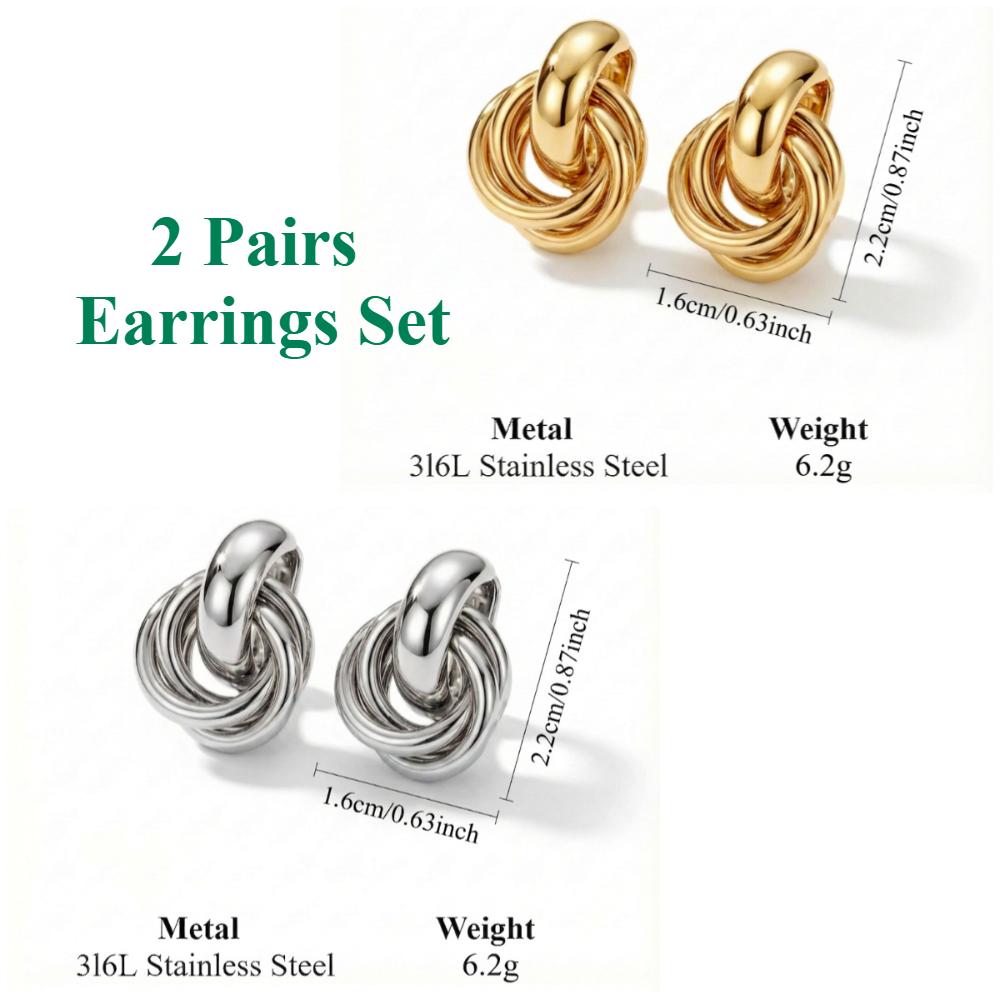Twists Gold Silver Color Knot Hoop Korean Earrings for Women Shiny Plating Trendy Earring Butterfly Stud Cute Daily Jewelry