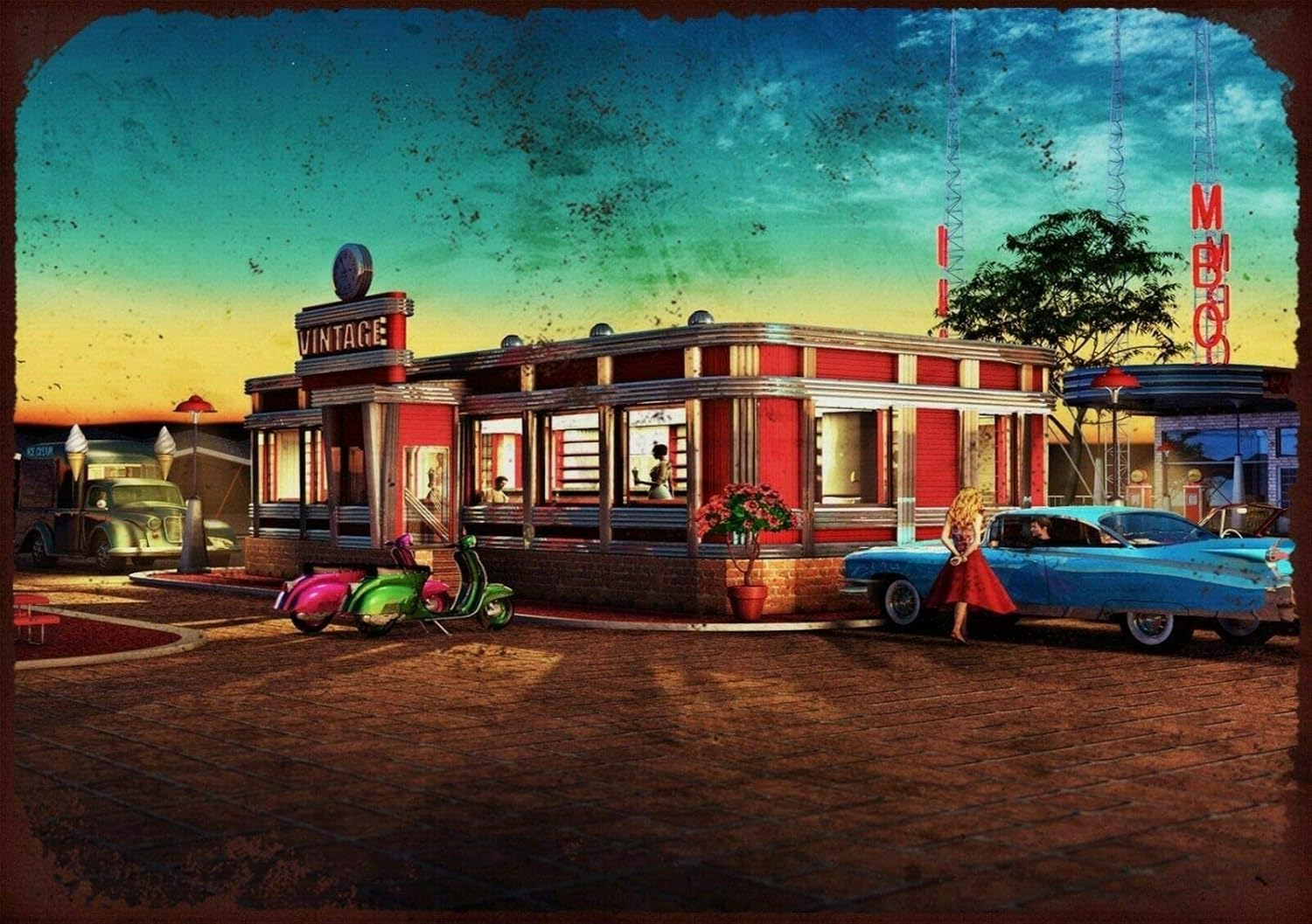 

s American Diner Theme Retro Wall Decor Metal Tin Sign Vintage Bar Club Home Restaurant Kitchen Garage Or Gift 20x30cm（7.8x11.8inch）