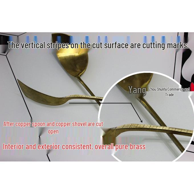 Handcrafted Brass Wok Spatula & Copper Spoon Set with Wooden Handles, Uncoated Raw Brass Utensils for Household Use