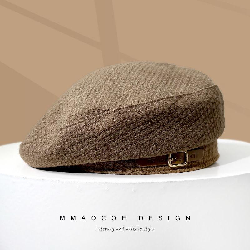 

Women s flat top beret with belt buckle vintage Hong Kong style versatile trendy for street looks influencer favorite arrival M 56-58cm темно-коричневого кольору
