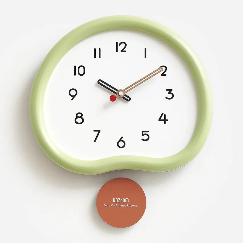 2026 Modern Silent Large Wall Clock with Creamy Style Swinging Pendulum Fresh Minimalist Design Clock Living Room Home Decor