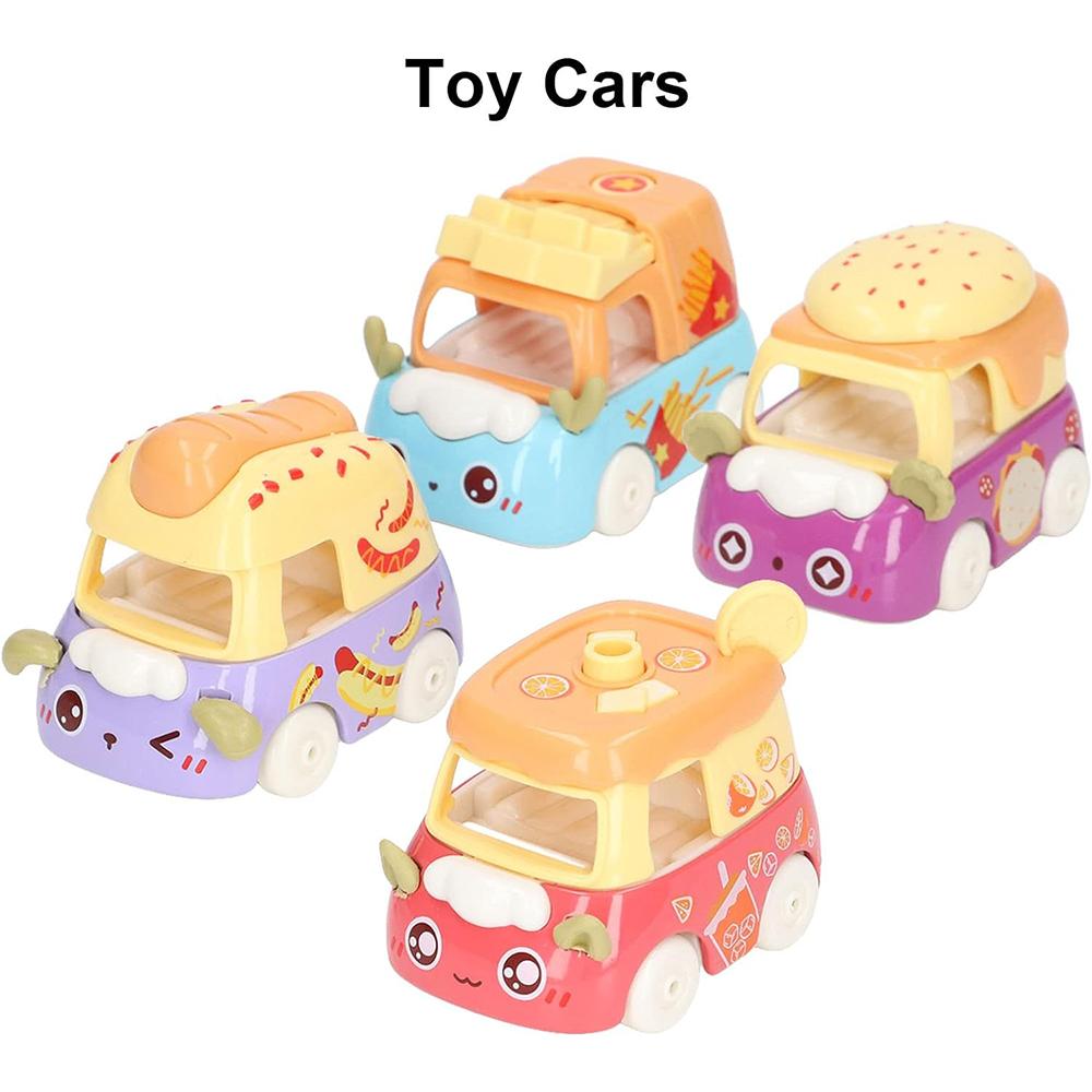 4pcs Fast Food Alloy Cars Dessert Cartoon Food Metal Cars, Children's Toy Decoration, Halloween and Christmas Gift for Boys and Girls