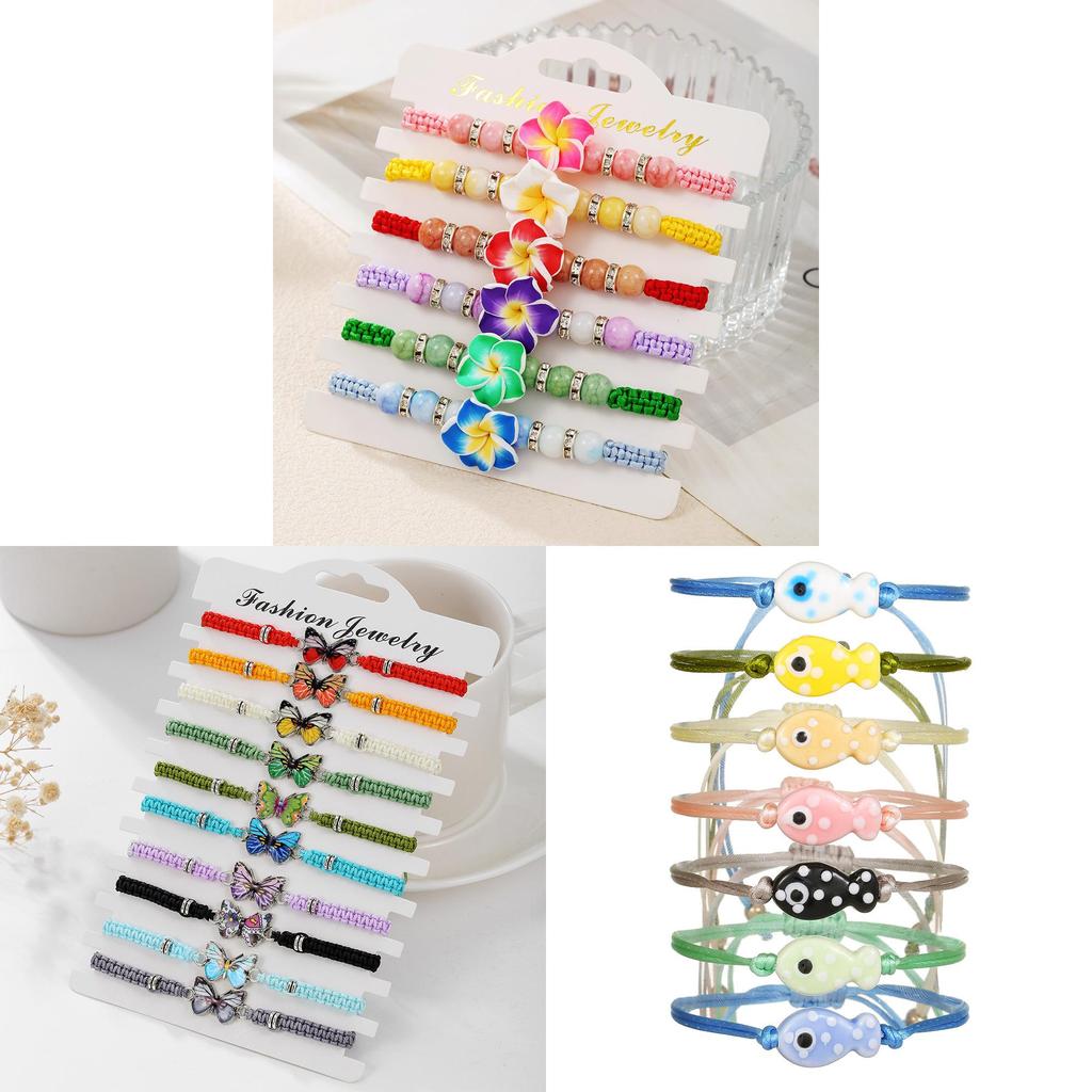 Braccialetti Tessuti a Mano con Pesci Animali in Ceramica per Donne e Uomini con Punti Multicolor Regolabili