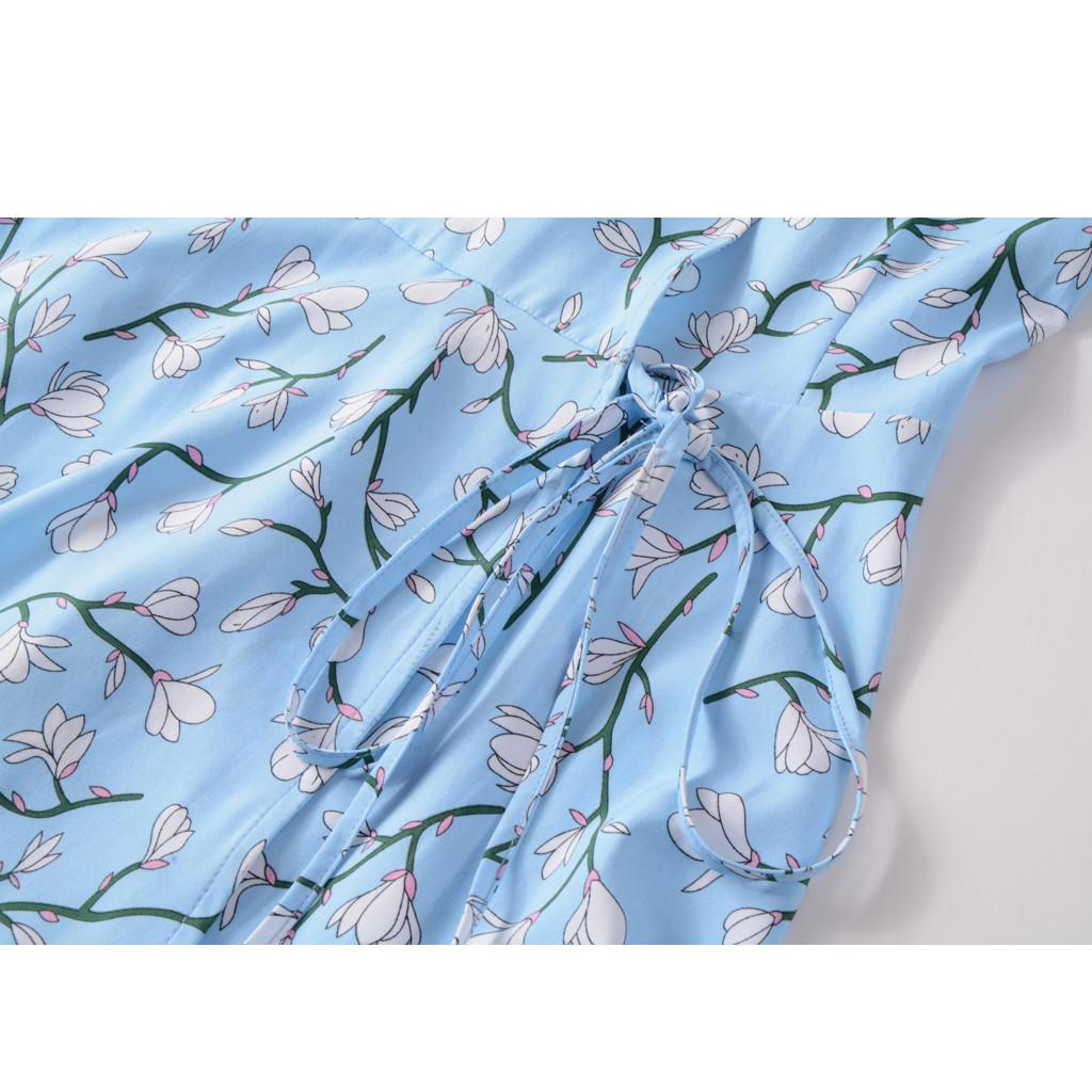 Womens V Neck Holiday Floral Print Dress Ladies Short Sleeve Party Dress
