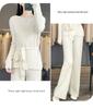 Chic Autumn/Winter Cashmere Two-Piece Set: Women's Loose Knit Sweater & Wide-Leg Tie-Waist Pants