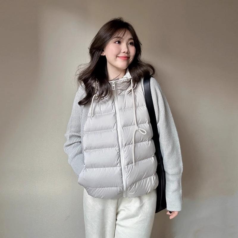 New light and thin cotton-padded jacket knitted sleeves spliced down cotton-padded clothing women's clothing short fake two-piece hooded cotton-pad