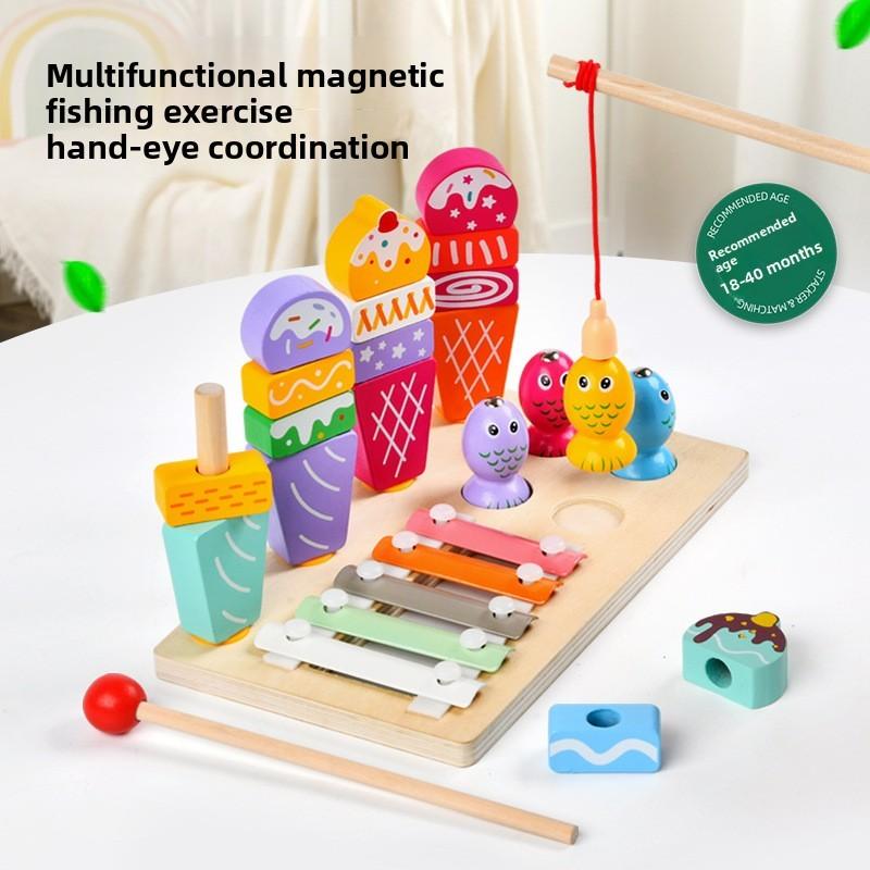 Toy Wooden Ice Cream Fishing Piano Playing Toys For Kids Educational Play
