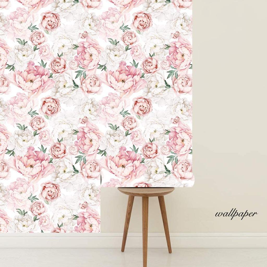 White Pink Peel and Stick Wallpaper Removable Fresh Peony Self-Adhesive Prepasted Wallpaper Waterproof Extra Thick Wall Mural