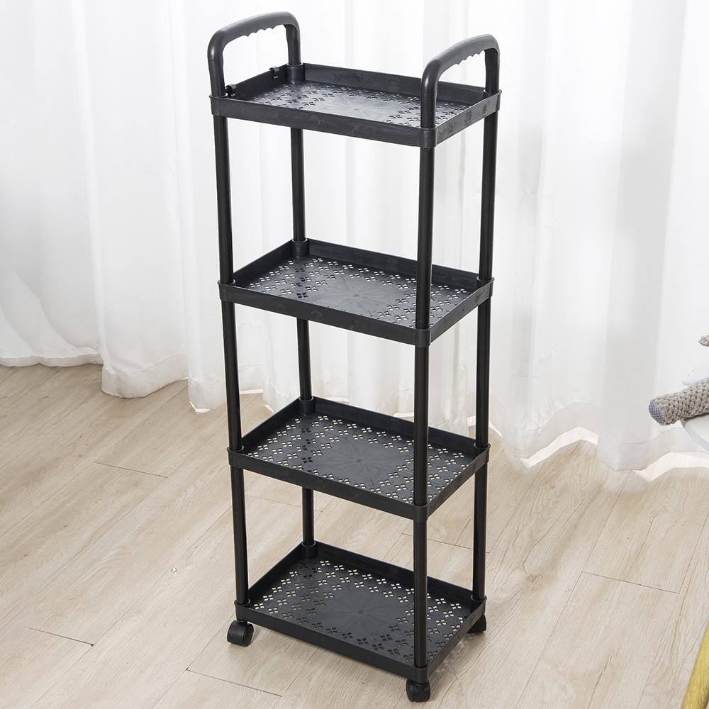 4-ярусная тележка на колесиках органайзер для хранения мобильная полка для кухни ванной комнаты спальни детской комнаты для закусок экономящая место чёрный 2915₽