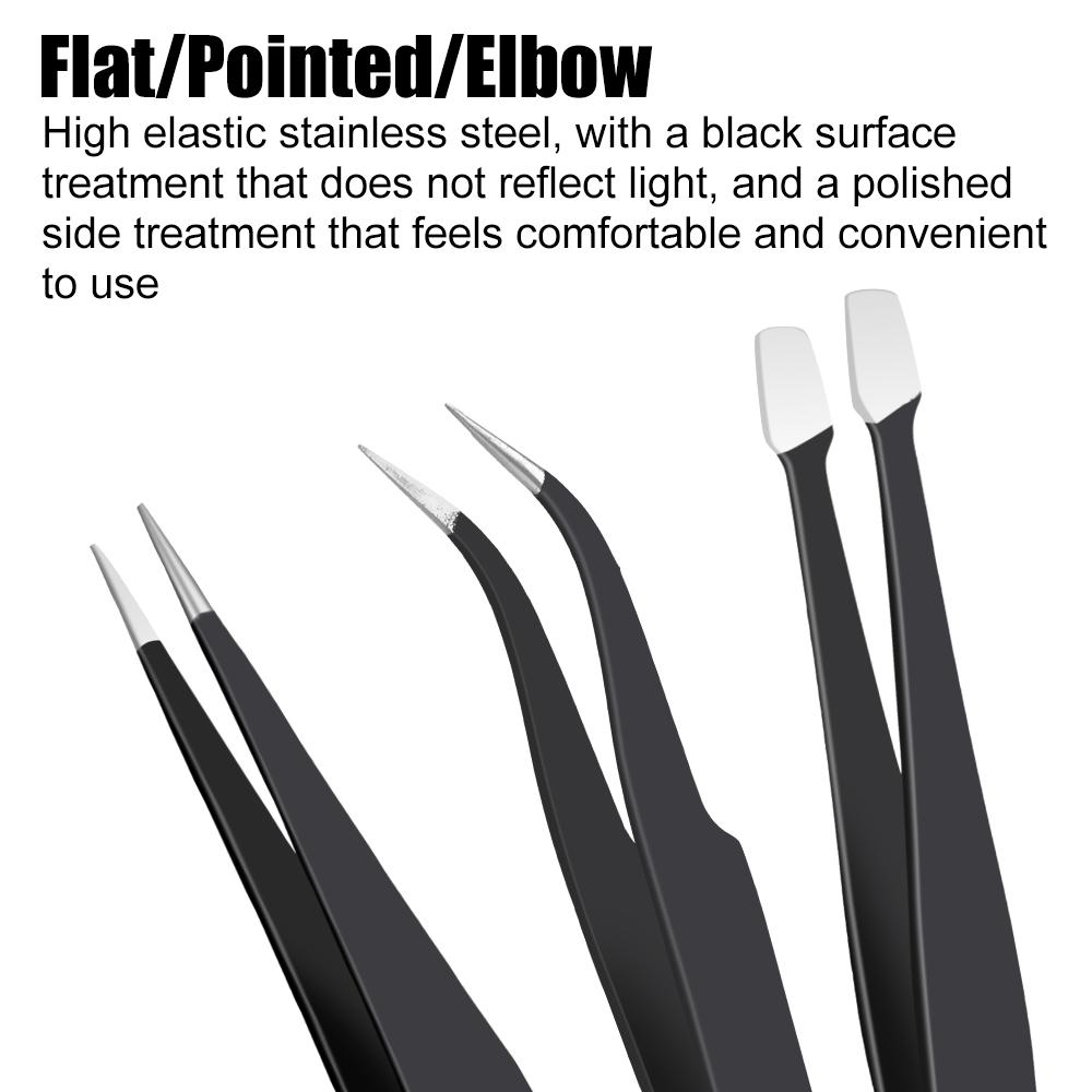 ESD Tweezers 10Pcs/Set Industrial Repair Tools Precision Anti-Static Electronics Soldering Craft Curved Straight Tweezers Stainless Steel