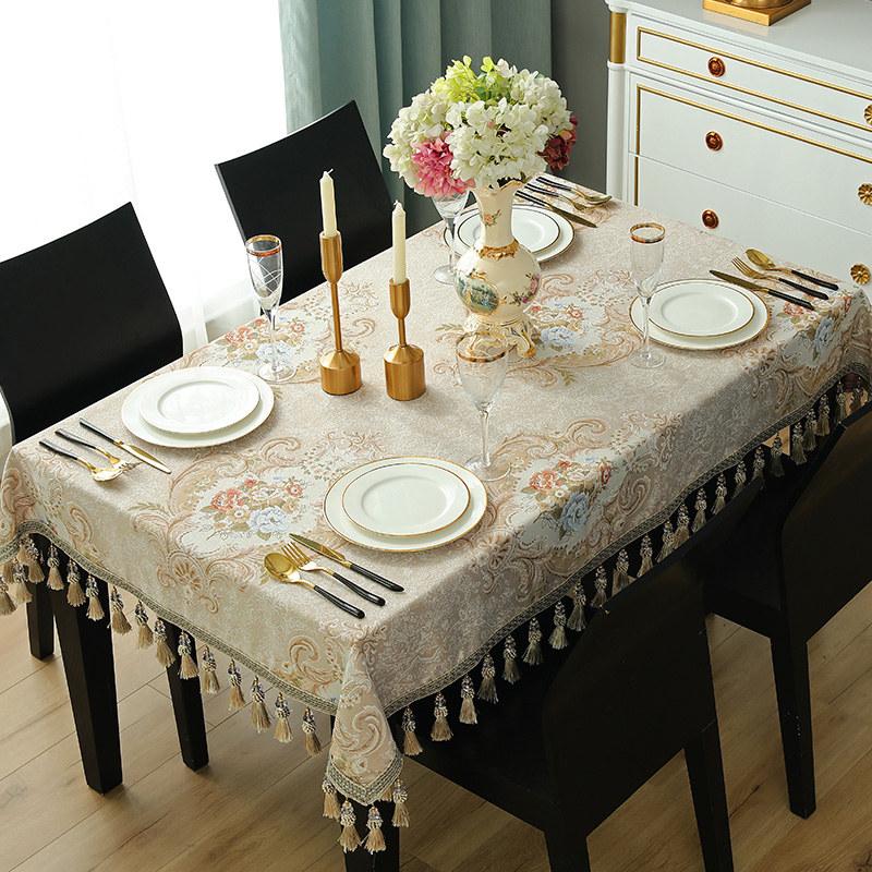 European Luxury Tassels Embroidered Tablecloth, Rectangular, Square, Round, Dining Coffee Table Cover, Party Event Decor