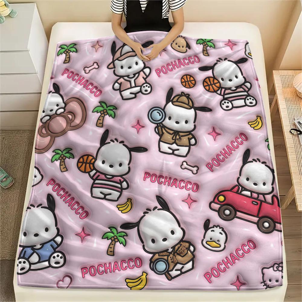 1PC Pochacco Print Flannel Blanket, High quality All Seasons, Home Decor, Warmth and Comfort, Perfect for Christmas Gifts