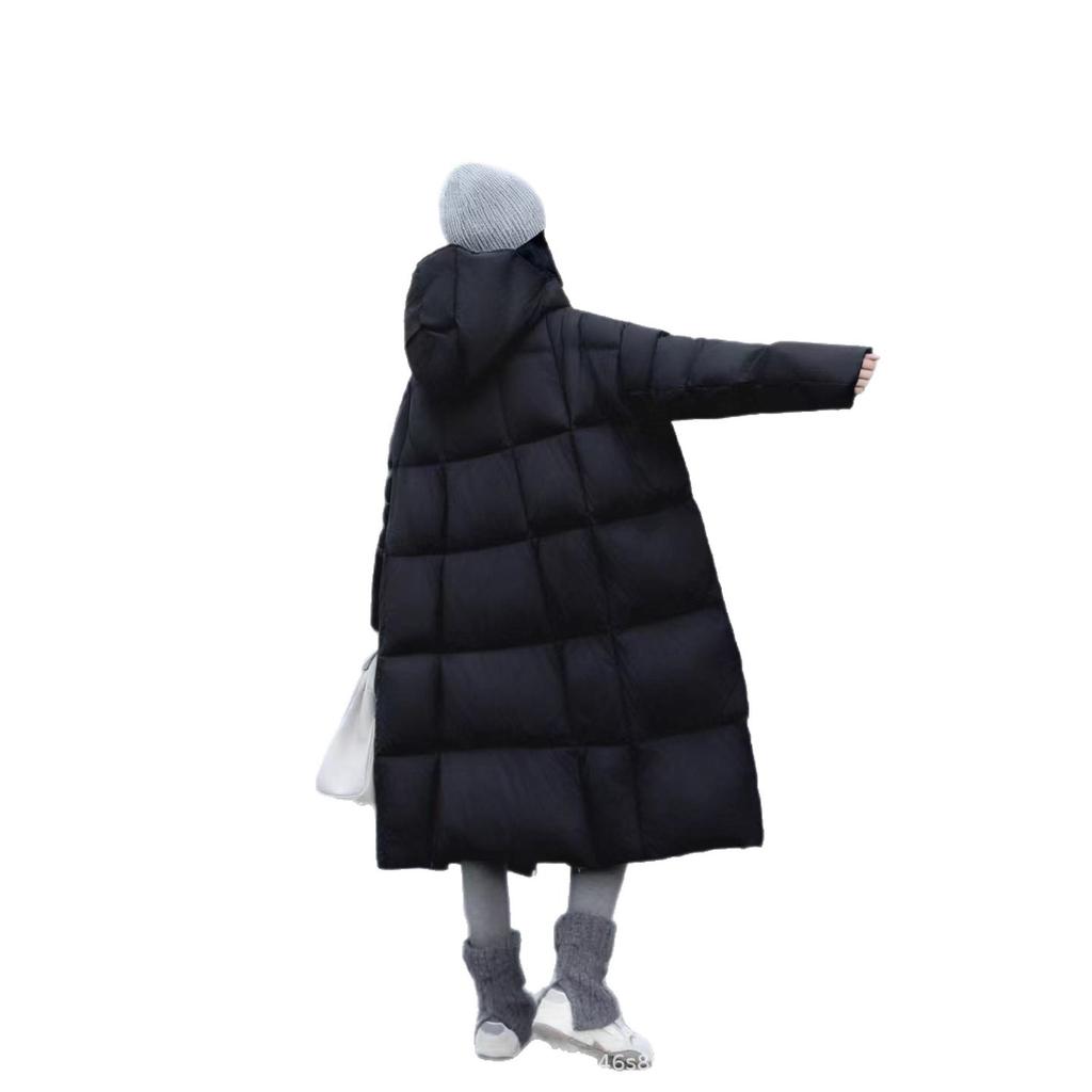 Autumn and winter plus long knee puffs square white duck down jacket thickened warm hooded bread jacket