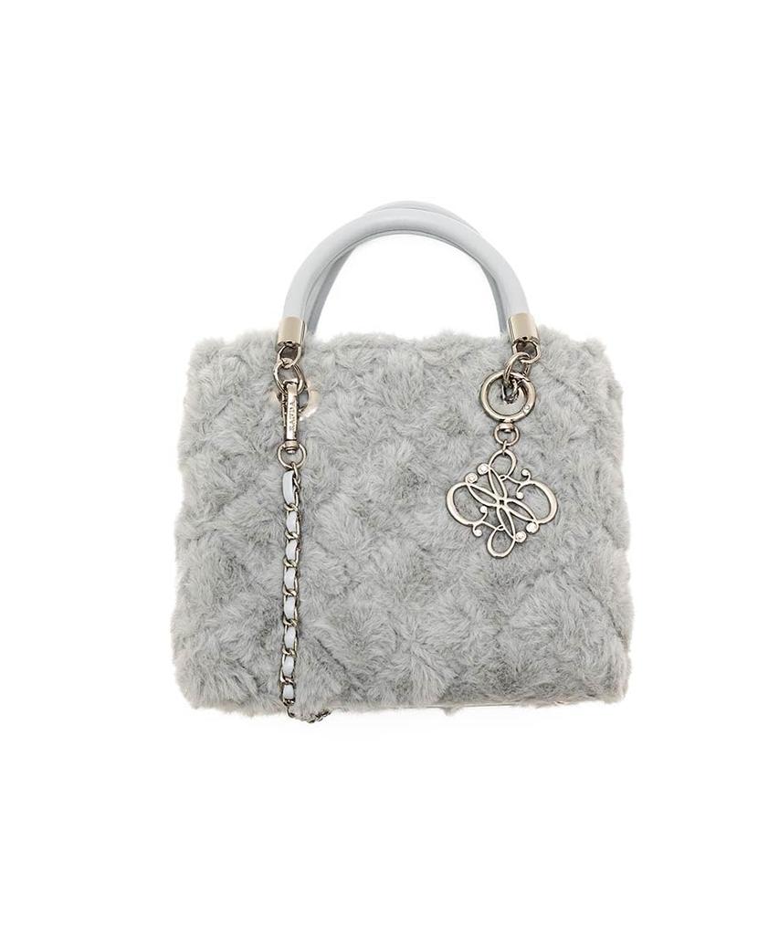 Randa Fur Quilted Blue 2-Way Handbag, Women's, FB36027,