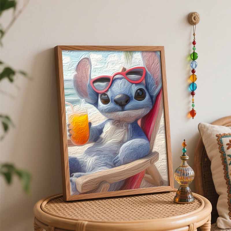 Disney oil painting Stitch beach holiday handmade diy art painting home decoration