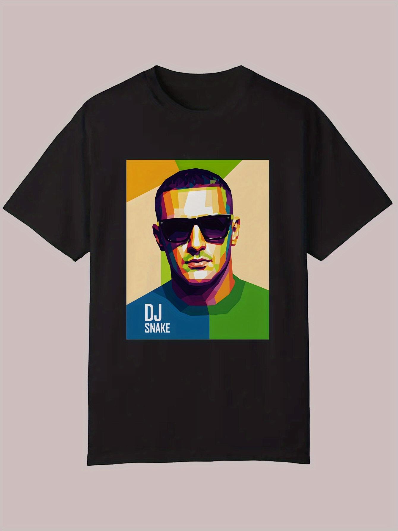 

Summer Casual Graphic T-shirt - DJ Snake Portrait & Geometric Print XXXL