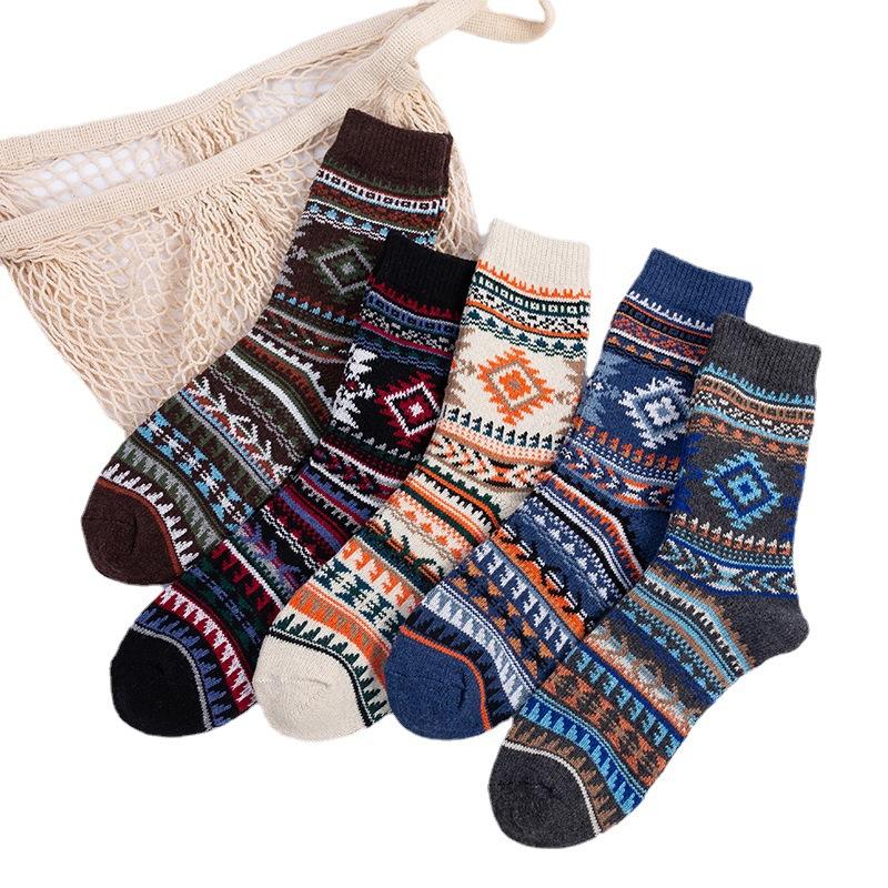 5 Pairs of Men's Winter New Thickened Warm Ethnic Wind Rabbit Wool Socks