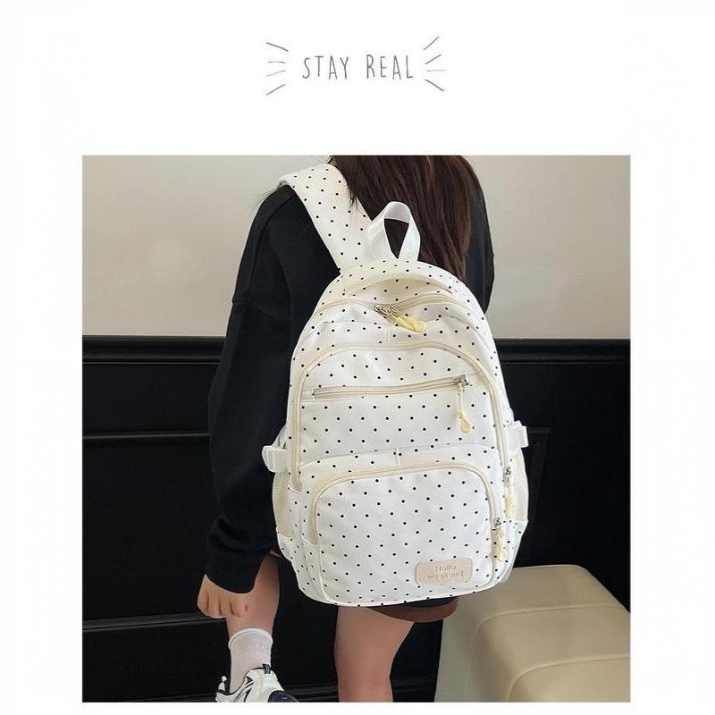Nylon Polka Dot Girls Backpack Set Multi Compartment Zipper Closure Water Resistant Lightweight Bookbag for School Daily Use