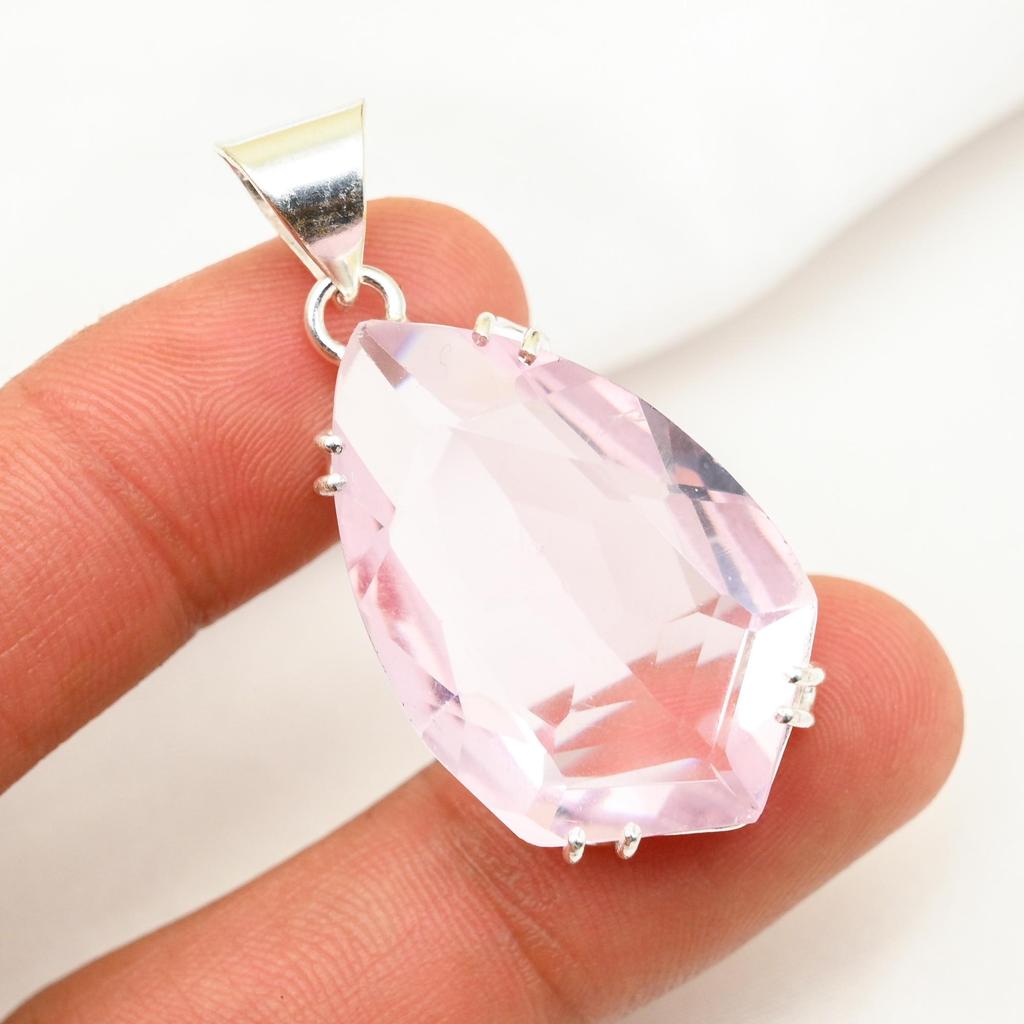 Bijuterii din piatră prețioasă cu pandantiv roz kunzit, pandantiv din argint solid 925, bijuterii lucrate manual pandantiv din piatră de naștere, cadou pentru el