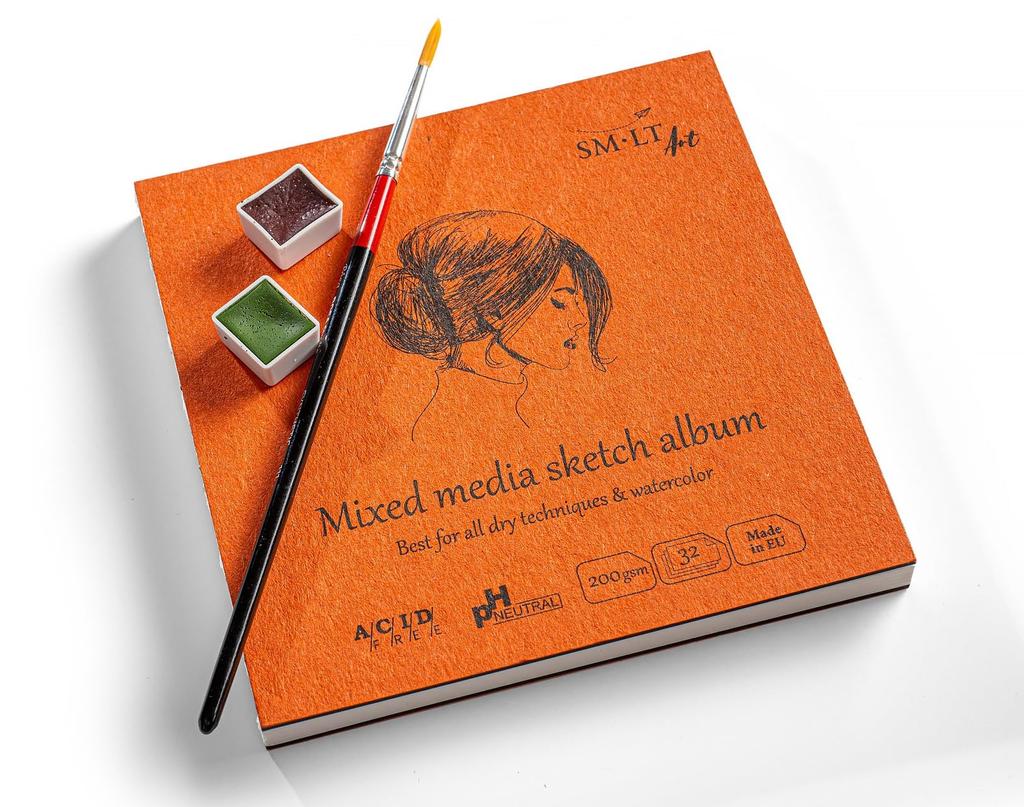 Authentic Sketchbook Mixed Media Premium Watercolor Paper Layflat Binding Size 140 x 140mm SM•LT