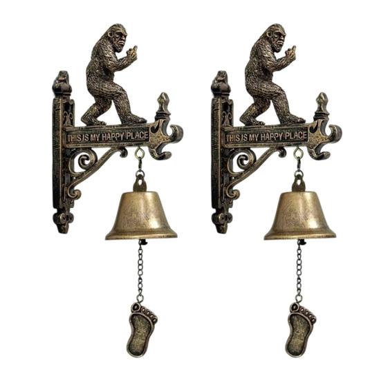 Funny Doorbell, This is My Happy Place Rustic Animal Rustic Doorbell Decor, Resin Hanging Wall Bell, for Men Cabin Porch Garden Outdoor Decor Gift 2pcs