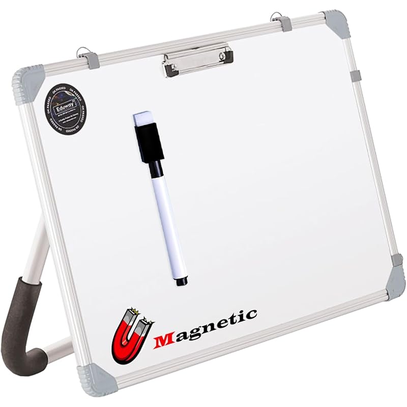 Eduway Magnetic Dry Erase 1X1.5 Feet White Board With Stand | Standing Whiteboard | Table Top With Paper Clip For Study,
