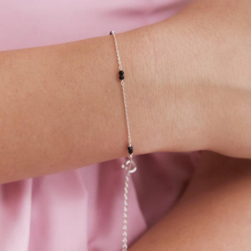 

TATIANA (925 Silver) Berry Bead Link Chain Bracelet BR2185 SILVER_BLACK