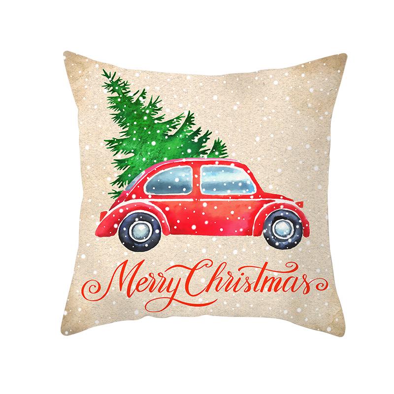 Cartoon Car Print Peach Skin Pillow Cover Christmas New Pillow Cover Wish Home Cushion Cover