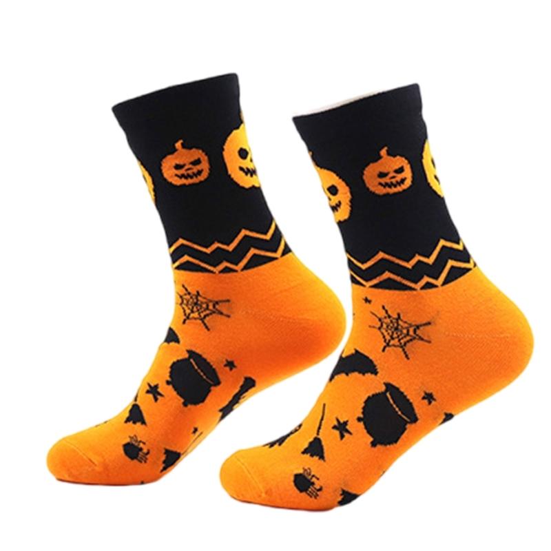 Comfortable Cotton Crew Socks with Spooky Ghostly Pumpkin Pattern for Halloween Festivities Middle Tube Calf Socks