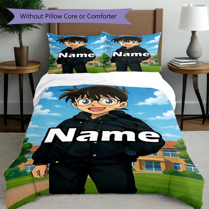 3pcs Duvet Cover Set (1*Duvet Cover + 2*Pillowcase, Without Core), Custom Name Anime Pattern Bedding Set, Home Bedroom Decor Gift