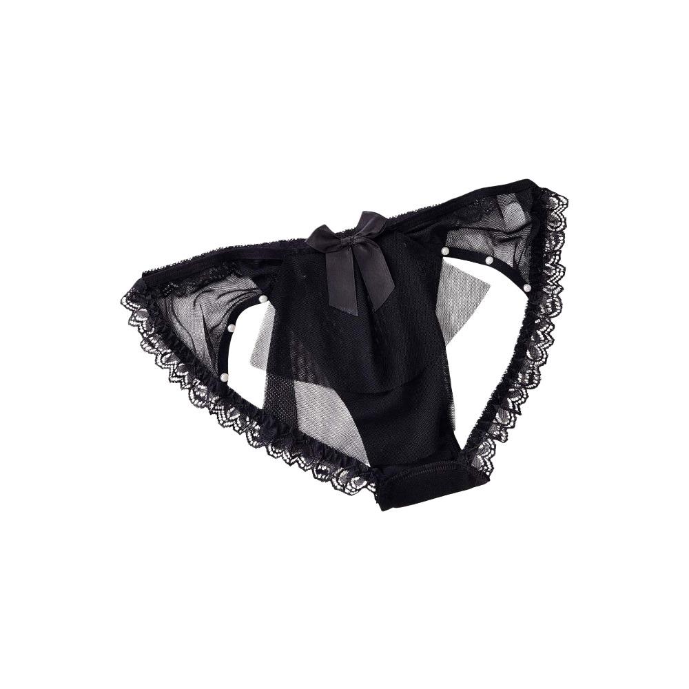 Low Waist Sheer Bow Lace Thong Bowknot Mesh Lace T Panties Lace Underwear  Home