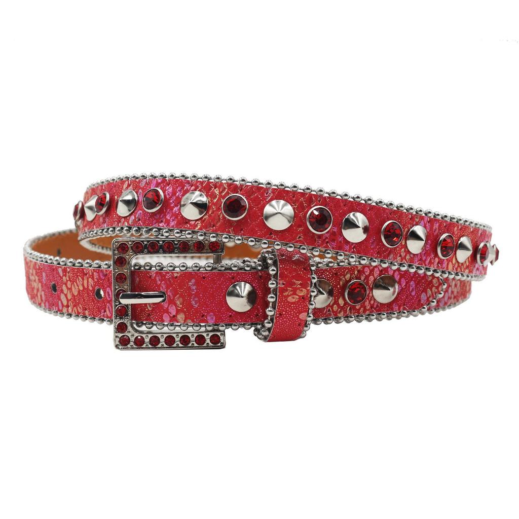 Women's 2.3cm Wide Rhinestone Leather Belt - European and American Cowboy Style Waistband
