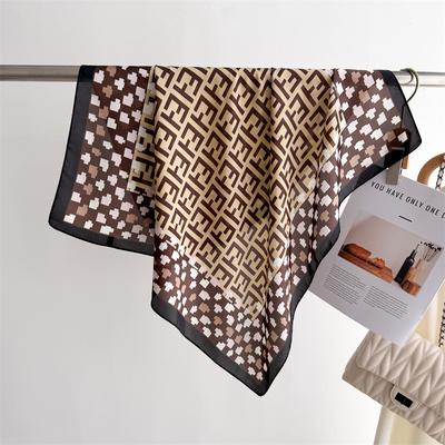 Contrast Color Geometric Printing Silk Scarf Square Scarf High-End Shawl Professional Versatile Neck Small Square Scarf Headscarf