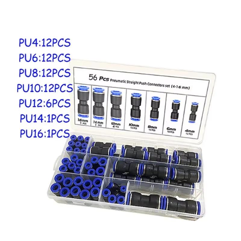 60PCS Boxed Set Air Straight Pneumatic Fittings PU Series Water Pipes Quick Release Connector Plastic Hose Couplings PU 4 6 8mm
