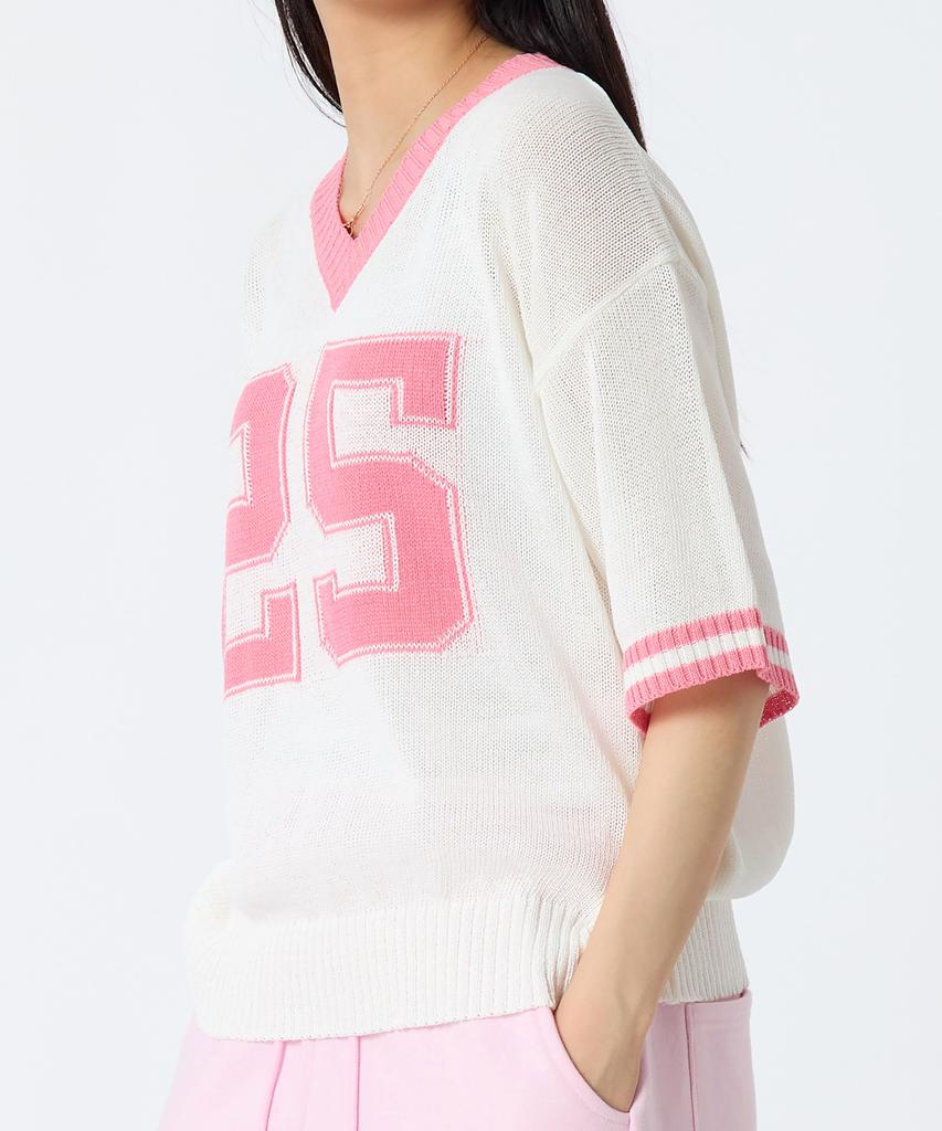 ANDTHEOTHER Oversized V-Neck Short Sleeve Knit Pink