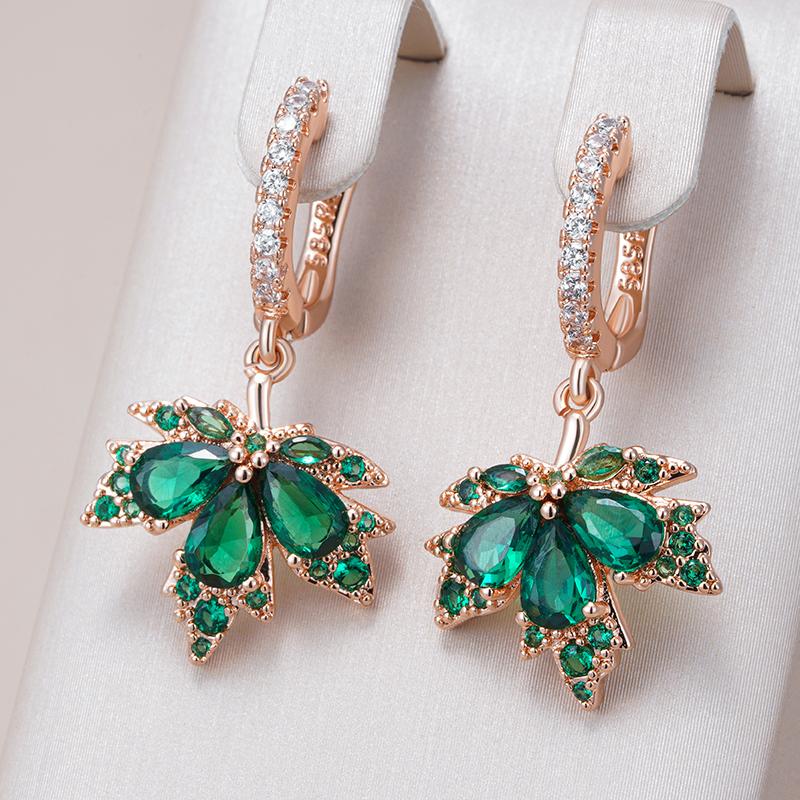 Oryginalny Design Błyszczące Zielone Naturalne Cyrkony Kolczyki Liść Klonu Dla Kobiet Moda Kolor Różowego Złota Codzienna Delikatna Biżuteria