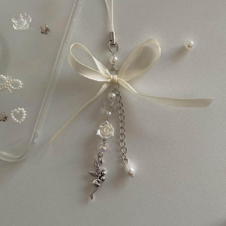 Blumen Engel Anhänger Schlüsselanhänger Süße Schleife Handy Anhänger Handyband Lanyard Perle