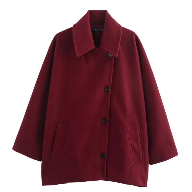 Women'S Single-Breasted Lapel Loose Wool Jacket