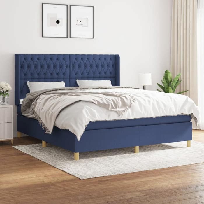 Maison Exclusive - Sommier à lattes de lit avec matelas Bleu 180x200 cm Tissu