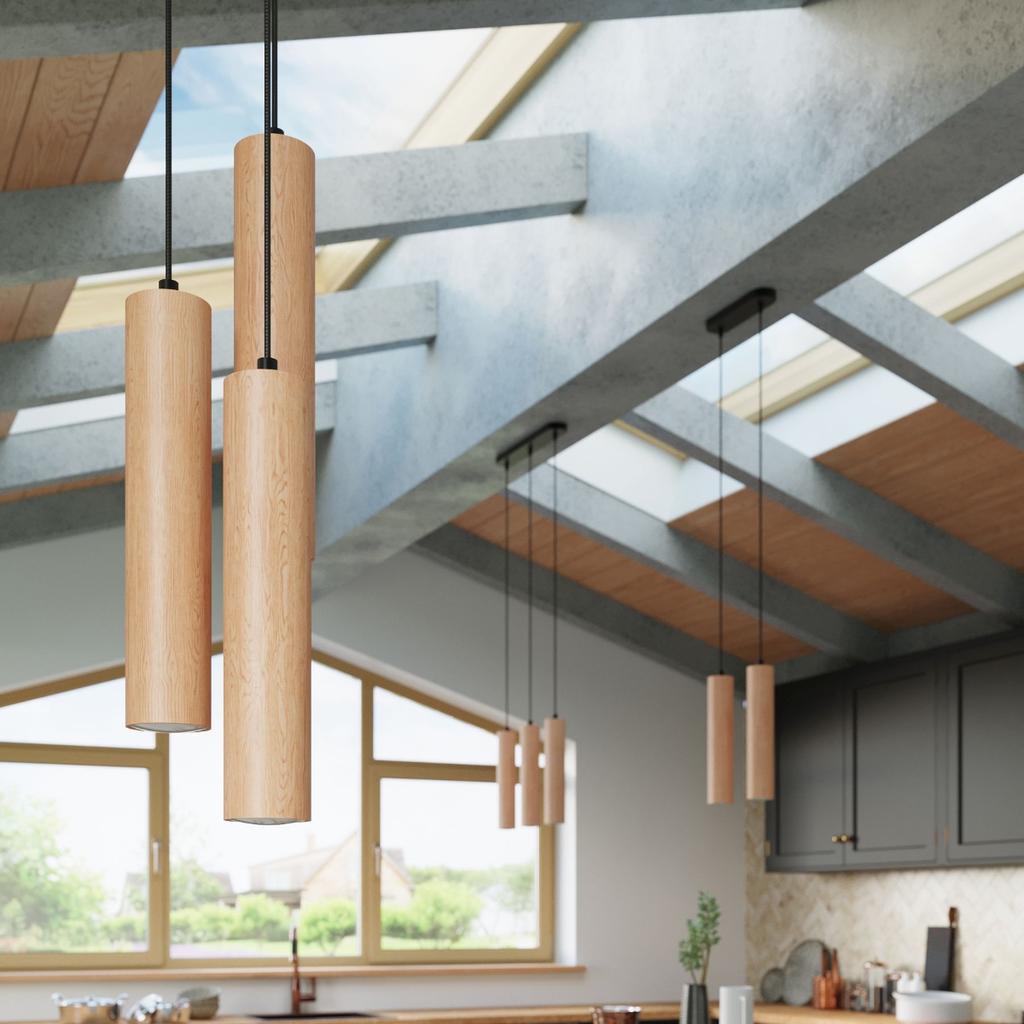 Lampa Wisząca Lino 3 Gu10 Naturalne Drewno Wood Sollux Sl.1012