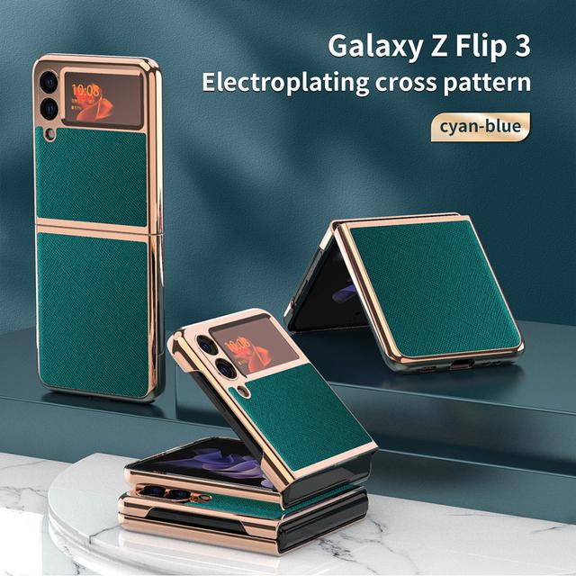 Plain Leather Case For Samsung Galaxy Z Flip 3 Phone Shell Z Flip Folding Screen Electroplating All -Inclusive Anti -Fall Holster