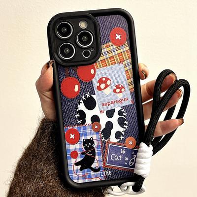 Gaozhu Geeignet für Apple 16PROMAX Denim Katze Splicing Handyhülle Iphone11/15PRO Lanyard Schutzhülle